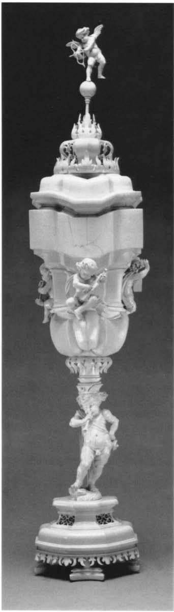 18o Acquisitions/1991 79. MARCUS HEIDEN German (born Coburg), active by ioi8-died after 1664 Covered Standing Cup, 1631 Turned and carved ivory, H: 63.5 cm (25 in.). Inscribed under the base: MARCUS HEIDEN.