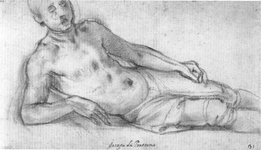 y8 Pilliod FIGURE I Jacopo da Pontormo (Italian, 1494-1557). Study for a Martyrdom of Saint Lawrence, 1525. Black chalk with traces of white heightening on paper, 15.8 x 27.