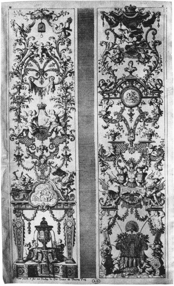 94 Ratzki-Kraatz FIGURE 9 Daniel Marot. Design for two grotesque ornament panels from the Netherlands, ca. 1712. Engraving.