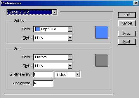 Preferences - Guides and Grid Guides Select Color and Style to designate how your guides appear in Photoshop.