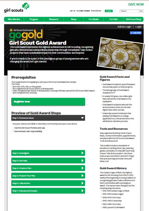 Proposal Submission GO GOLD ONLINE Complete the Girl Scout Gold Award Guidelines for Senior & Ambassadors booklet at Go Gold Online, and then it populates your Gold Award Proposal...nice!