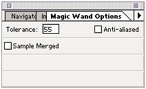 Magic Wand Sample Merged is unchecked in this figure, so the Magic Wand will only use the values of the active layer to create a selection.