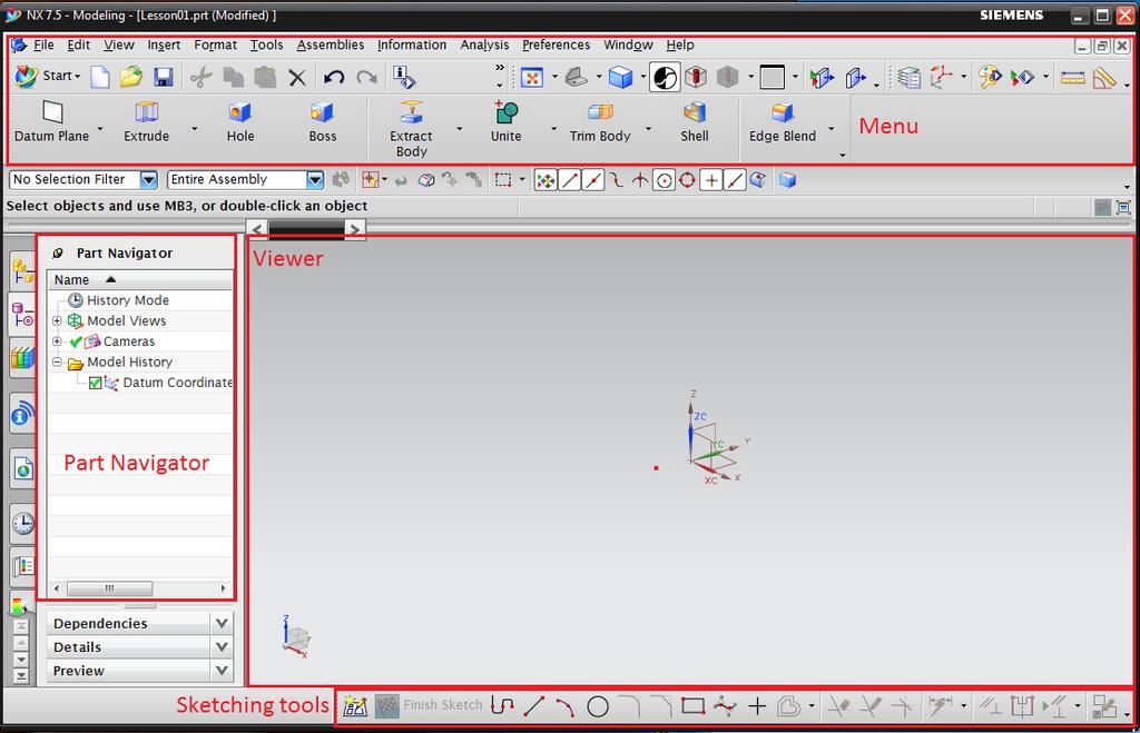 Like most modern PLM tools, the interface for NX contains numerous icons, lists, text
