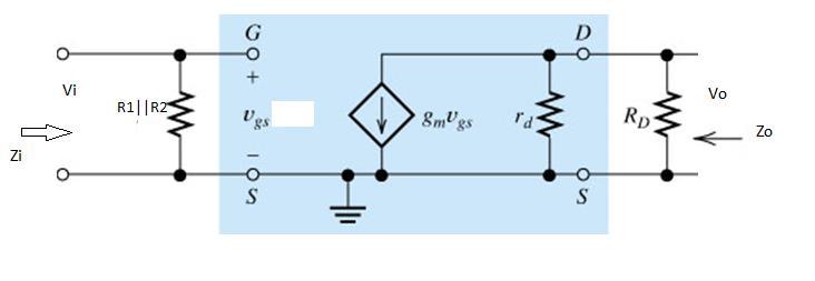 AC Analysis: AC Equivalent Circuit is obtained by Shorting C1, C2 and CS as shown in Fig 38. Replacing JFET by its small signal model, we get the circuit shown in Fig 39.