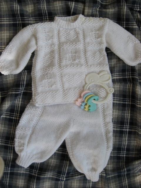 Baby Boy Christening Outfit 2012 by Judy Lamb Sizes: 0-3(3-6, 6-12) months Finished Chest Measurement: 20(22,24) inches. Blanket Measurement: approx 29 x29. Materials: Sport weight yarn 7(7, 8) oz.