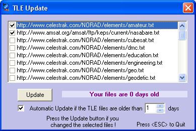 This will open the Satellites Tracking window. From the TLE menu you can download / update / delete the TLE files in the PstRotator folder.