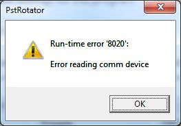 Run-time error 8020 If when you run the PstRotator software get the following error message: Uninstall the old drivers and install the latest drivers for your USB to RS232 adapter.