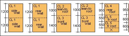 CL5: front roof cladding CL6: gable wall cladding Step six: The wall cladding Cut six sheets of 2400 x 1200 x 7mm cd (smooth one side) tanalised plywood to the lengths as shown in the patterns below.