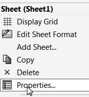 12) Click OK from the Sheet Properties dialog box. Set Document Properties. 13) Click Options, Document Properties tab from the Menu bar. 14) Select ANSI for Overall drafting standard.