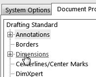 24) Click the Dimensions folder from the Document Properties column as illustrated. 25) Enter 1mm for arrow Height. 26) Enter 3mm for arrow Width.