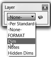 199) Click Change Layer. The Change Layer dialog box is displayed. 200) Select Dim from the drop-down menu. Insert dimensions into Drawing View1 (Front).