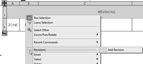 Engineering Design with SOLIDWORKS 2016 Insert a row. Create the first revision. 360) Right-click the Revision Table. 361) Click Revisions, Add Revision.