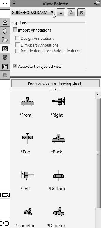 430) Click Make Drawing from Part/Assembly from the Menu bar. 431) Double-click B-ANSI-MM from the MY-TEMPLATES tab. The Model View PropertyManager is displayed.