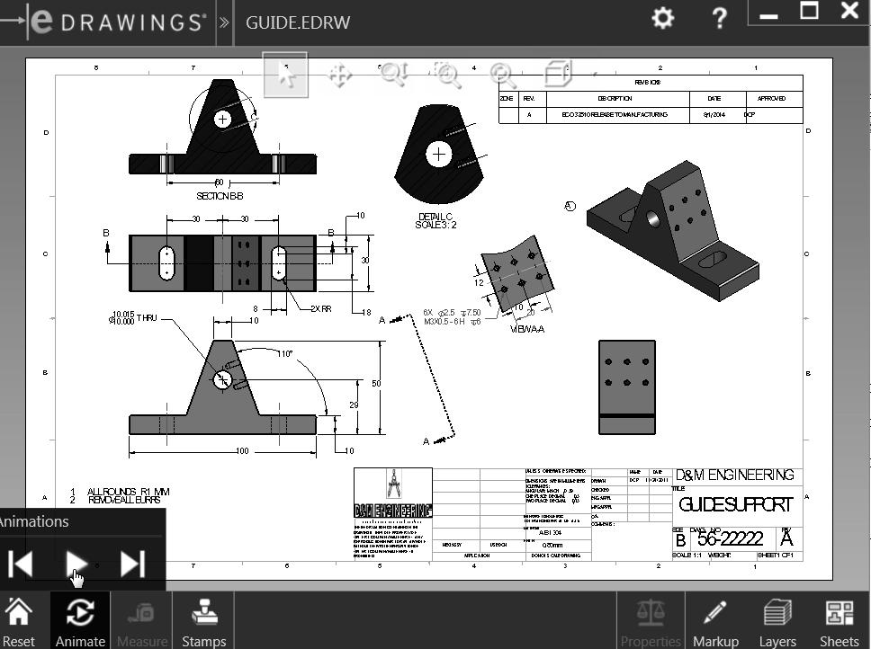 Engineering Design with SOLIDWORKS 2016 Exercise 4.11: GUIDE edrawing Create the GUIDE edrawing.