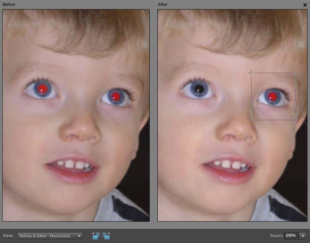 This problem is even more common with digital cameras because the flash unit is so close to the lens. Removing red eye is extremely simple with Photoshop Elements. To remove red eye: 1.