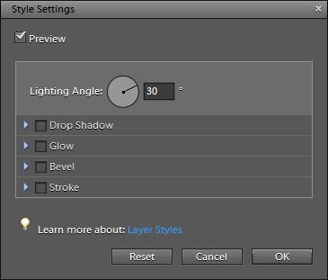 To change text appearance with layer styles: 1. Select the text s layer (Figure 9). 2. Choose Layer > Layer Style > Style Settings.