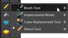 How to draw You can use the brush tools the Pencil tool, Brush tool (Figure 1), and Pattern Stamp tool to draw lines or paint areas. Photoshop Elements gives you a wide set of options for brush tools.
