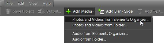 The photos appear in the Slide Show Editor. You can use the options in the Extras panel to add graphics, text, or audio narration to each slide.