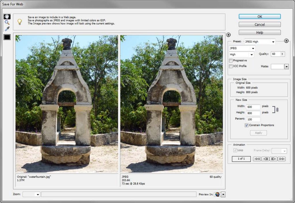 Saving for the web from within Photoshop Elements Photoshop Elements provides two options for exporting images for use on the Web: In the Save For Web dialog box, you can preview images and specify
