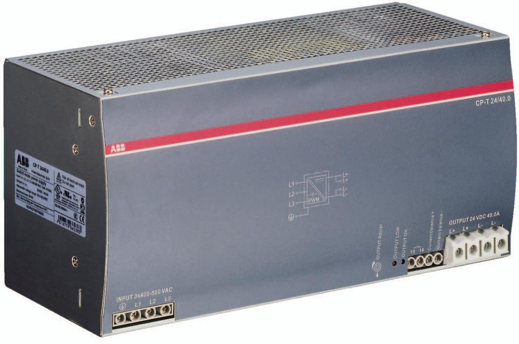 2CDC 271 048 S0009 1 2 3 4 5 6 7 1 Wide input range INPUT L1, L2, L3, PE: terminals - input Optimised for worldwide applications: The CP-T power supply units can be supplied for a wide range of AC