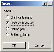 se selectează o zonă de celule care conţine acelaşi număr de celule ca cel pe care doriţi să-l inseraţi; 2. din meniul contextual, alegeţi comanda Insert; 3.