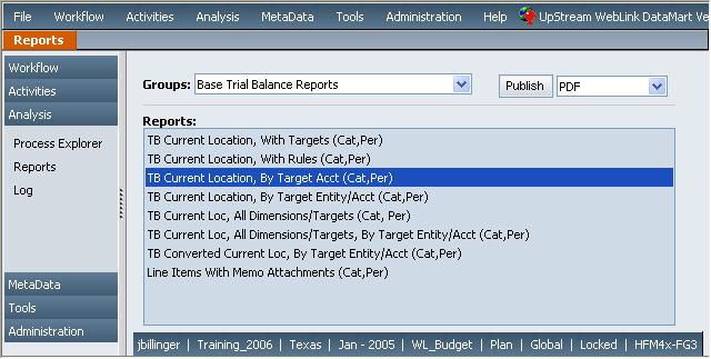 Investigating Account Balances Method 2 Run the TB Current Location, By Target Account or the TB Current Location, By Target Entity/Account report to