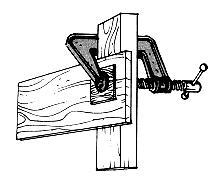 2 C-clamps in position thumbscrews up Illus. 3 Keep saw against 2 x 4 cut. Keep the saw rubbing against the 2 x 4. (Illus. 3). 4. After the cut is started, continue sawing.