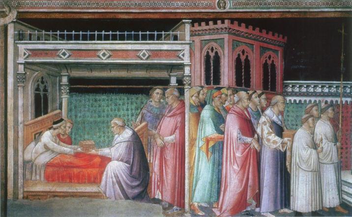 Figure 4.10: Agnolo Gaddi, Death of Michele and Belt Is Brought in Procession to the Pieve, 1392-1395, fresco painting, chapel of the Holy Belt, St. Stephen Cathedral, Prato.