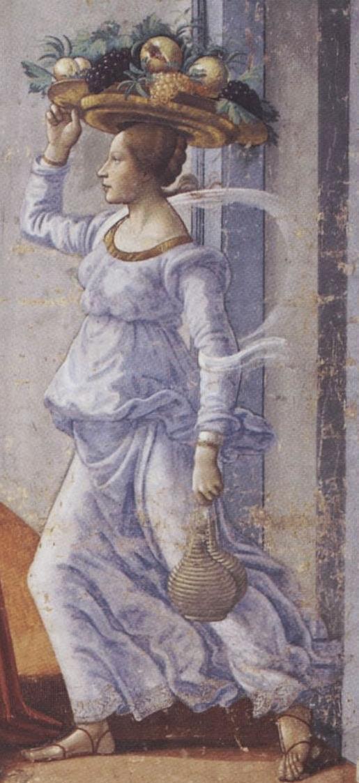 Figure 5.1: Domenico Bigordi called Ghirlandaio, and workshop, Birth of St. John the Baptist, detail, 1485-1490, fresco painting, Tornabuoni Chapel, Santa Maria Novella, Florence.