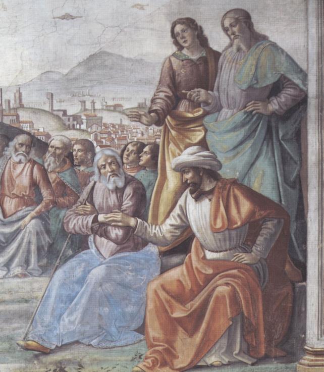 Figure 5.3: Domenico Bigordi called Ghirlandaio, and workshop, Preaching of St. John the Baptist, detail, 1485-1490, fresco painting, Tornabuoni Chapel, Santa Maria Novella, Florence.