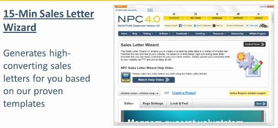 The next step is The 15-Minute Sales Letter Wizard. Now, at this stage, you may not even have to use this right now.