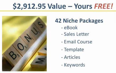 Each niche pack comes with an ebook, Sales Letter, Email Course, Template, Articles, and Keywords that you get instant access to that you can just start using to build sites quickly.