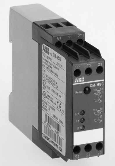 Thermistor motor protection relays CM-MSS 24-240VAC/DC, 2-channel, 3 sensor circuits Ordering details 1SVR 430 720 F 0400 CM-MSS, 24-240VAC/DC CM-MSS 24-240AC/DC Short circuit monitoring of the