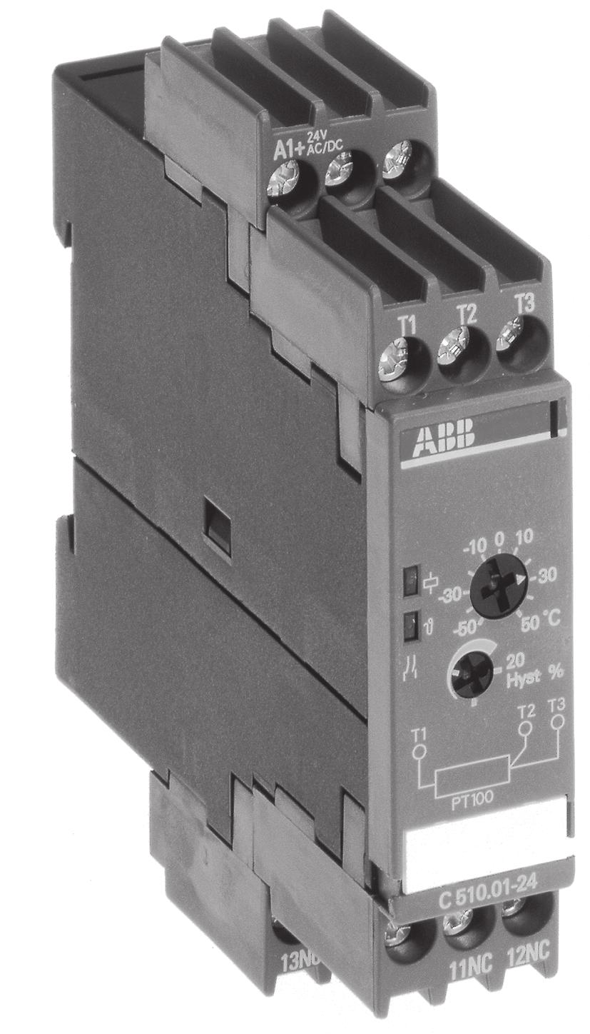 Measurement ranges for - 50 C to + 50 C / 0 C-100 C / 0 C-200 C. Adjustable threshold value for temperature and hysteresis of 2-20%. Closed-circuit principle. Small 22.5mm enclosure with 12 terminals.