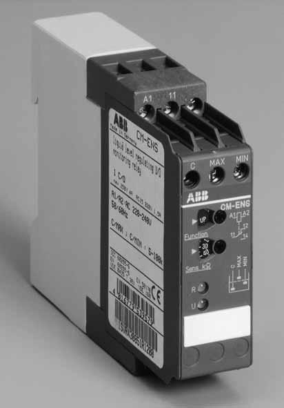 Liquid level relay CM-ENS UP/DOWN Ordering details 1SVR 430 851 F 1200 The CM-ENS UP/DOWN monitors levels of conductive liquids and fluids, and is used for liquid level control in pump systems.