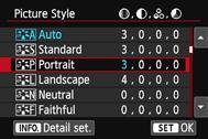 A Customizing a Picture StyleN Press the <M> button to save the adjusted parameters. The Picture Style selection screen will reappear.