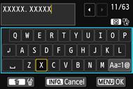 Press the <Q> button. The text palette will be highlighted in a color frame, and text can be entered. Press the <V> <U> keys to move the yellow frame.