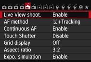 3 Menu Function Settings A1 When the Live View shooting/movie shooting switch is set to <A>, the Live View shooting menu options will appear under the [A1] and [A2] tabs.