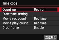 3 Setting the Time Code Count Up The time code is a time reference recorded automatically to synchronize the video and audio during movie shooting.