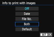 5 6 7 w Printing Set the date and file number imprinting. Set them if necessary. Select <I>, then press <0>. Set the print settings as desired, then press <0>. Set the number of copies.