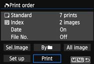 W Direct Printing of Print-Ordered Images With a PictBridge printer, you can easily print images with DPOF. 1 Prepare to print. See page 346.