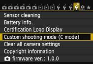 w: Register Custom Shooting ModesN You can register current camera settings, such as the shooting mode, menu functions, and Custom Function settings, as Custom shooting modes under the Mode Dial <w>