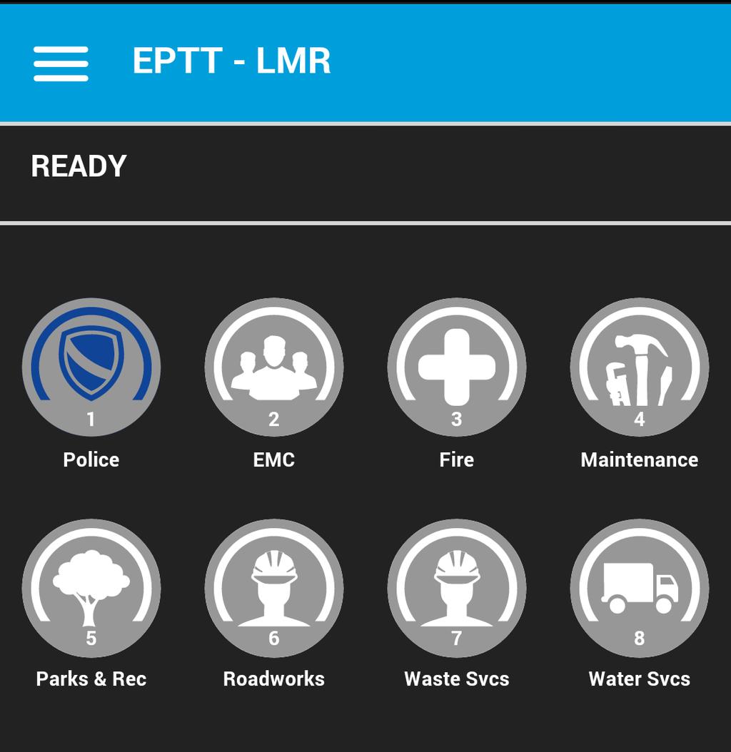 Navigate the LMR Version of the EPTT Application 5 To Manually Login to the EPTT Application 1. Tap on the Enhanced Push-to-Talk icon under Apps.