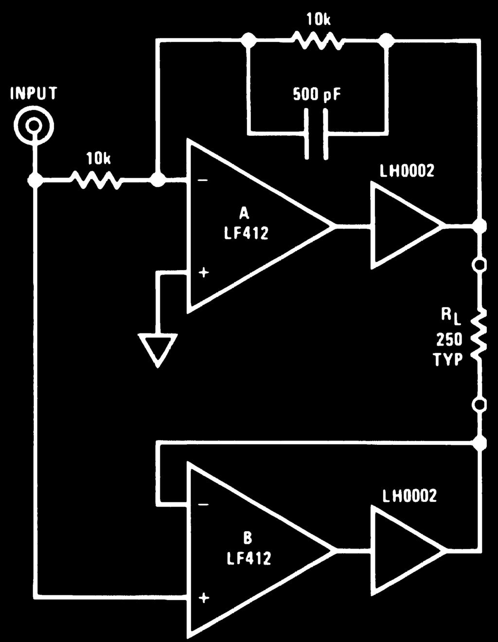 The circuit of Figure 5 shows a simple way to effectively double the voltage swing across a load by stacking or bridging amplifier outputs.