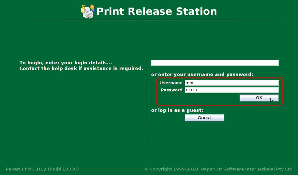 3.3 Option 3: Payments at a Release Station (Pay and Release) Payments for printing may be made at a release station at the time the job is released.