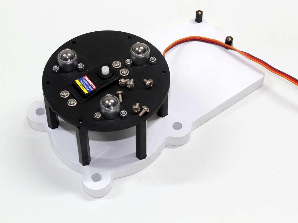 Take assembled plate with servo and castors and six