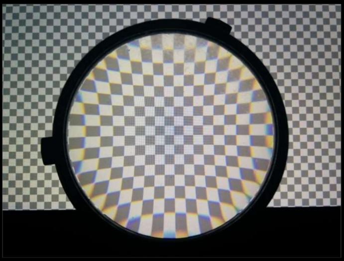 Requirement: Wide Field of View View of checkerboard through Oculus Rift (DK2) lens 100 Lens introduces distortion Pincushion distortion Chromatic aberration
