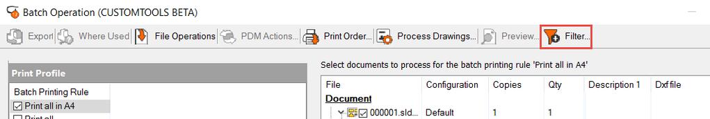 Filtering the documents to be selected for conversion To open the Filter Selections dialog, click Filter from the Batch Operation dialog.