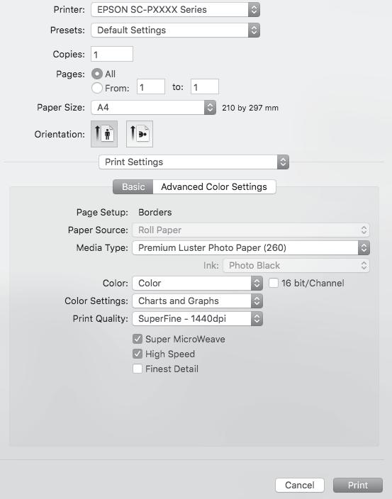 Printing on a Mac 23 5. Select Print Settings from the pop-up menu. Note: In certain programs, you may need to select Advanced before you can select Printer Settings.