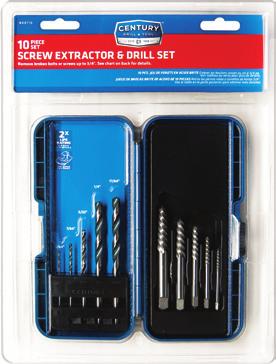 DRILL BITS EXTRACTORS Four sizes of extractors fit Torx and Torx Plus sizes T-40 to T-55; internal hex sizes 1/4" to 1/2" and 6mm to 13mm.